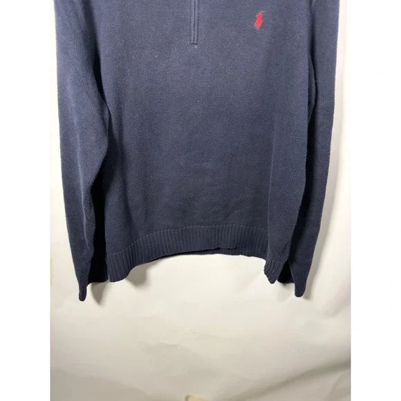 Polo Ralph Lauren Mens XL Quarter Zip Sweater Navy Blue Red Pony Logo Cotton - Picture 3 of 8
